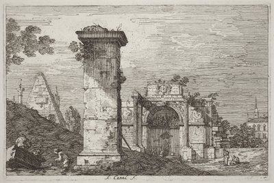 Landschaft mit Ruinenmonumenten (rechts) von Canaletto