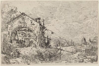 Landschaft mit einer Frau am Brunnen, ca. 1735-1746 von Canaletto