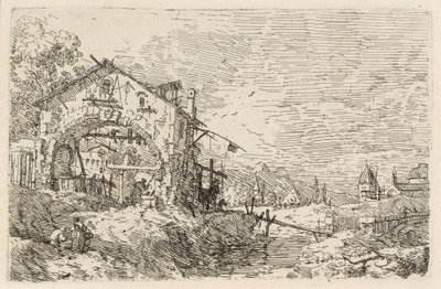 Landschaft mit einer Frau an einem Brunnen, ca. 1740 von Canaletto