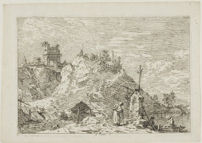 Landschaft mit dem betenden Pilger, aus Vedute von Canaletto