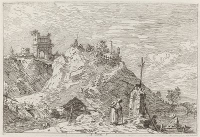 Landschaft mit dem Pilger im Gebet, ca. 1735-1746 von Canaletto