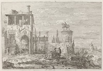 Das Reiterdenkmal [oben rechts], ca. 1735-1746 von Canaletto