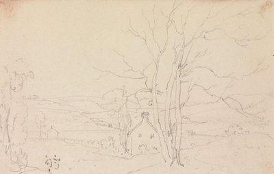 Skizze eines großen Baumes und eines Häuschens von Capt. Thomas Hastings