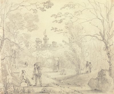 Skizze einer Parkszene mit East Cowes Castle in der Ferne, Isle of Wight von Capt. Thomas Hastings