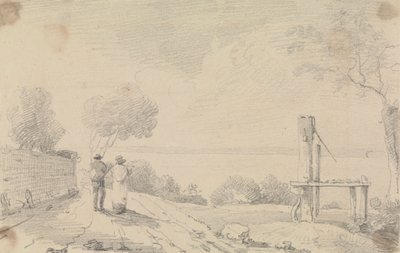 Skizze einer Küstenstraße in der Nähe einer Plattform von Capt. Thomas Hastings