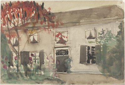 Haus mit Vorgarten und rotem Baum von Carel Adolph Lion Cachet