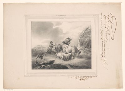 Bauer mit seinen Tieren auf der Flucht vor einem Orkan von Carel Christiaan Antony Last