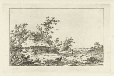 Mann mit Harke bei einer Scheune von Carel Lodewijk Hansen