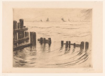 Zeegezicht mit Wellenbrechern bei Vlissingen von Carel Nicolaas Storm van 