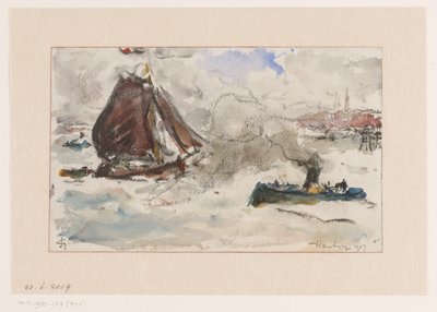 Unruhiges Wasser vor dem Hafen von Hamburg von Carel Nicolaas Storm van 