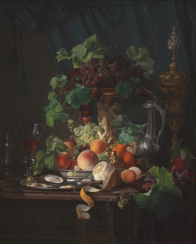 Stillleben mit Weinglas, Austern, Zitrone und anderen Früchten von Carl Balsgaard