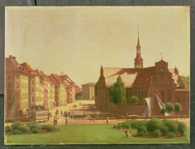 Der Palastplatz und Holmens Kirke, von einem Fenster im Schloss Christiansborg, Kopenhagen, 1866 von Carl Christian Constantin Hansen