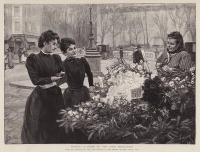 Veilchen - eine Szene auf den Pariser Boulevards, Gemälde im Champs de Mars Salon, Paris von Carl Ernest von Stetten