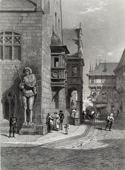 Rathaus, Halberstadt, graviert von E. Joubert, gedruckt von Cassell & Company Ltd (Gravur) von Carl Friedrich Heinrich Werner