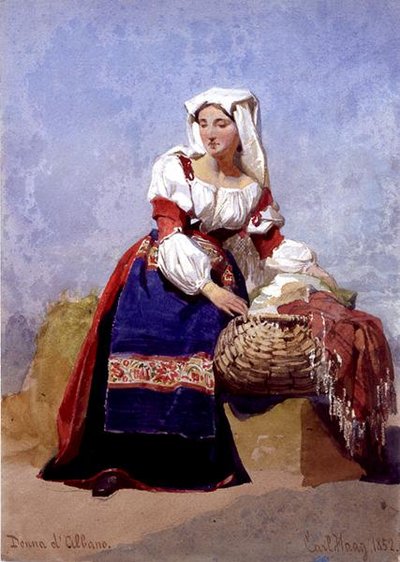 Frau aus Albano, Porträt eines italienischen Landmädchens, sitzend mit einem Wäschekorb von Carl Haag