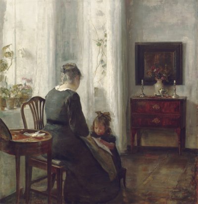 Eine Mutter und Kind im Innenraum von Carl Holsoe