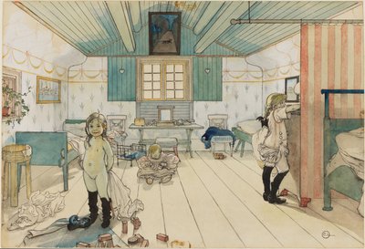 Das Zimmer der Mutter und der kleinen Mädchen. Aus Ein Zuhause (26 Aquarelle) von Carl Larsson