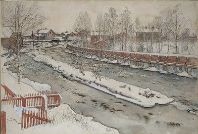 Die Holzrutsche. Winterszene. Aus Einem Zuhause (26 Aquarelle) von Carl Larsson