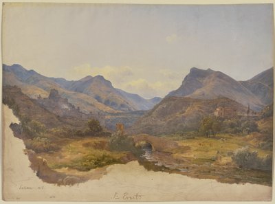 Ansicht von Subiaco, im Vordergrund eine Brücke von Carl Morgenstern