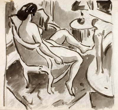 Sitzender weiblicher Akt, Seitenansicht von Carl Newman