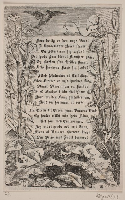 Rahmung mit einer Lerche und Blumen von Carl Peter Theodor Rothweiler
