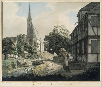Pfarrhaus und Kirche zu Gronau im Jahr 1814 von Carl Philipp Fohr