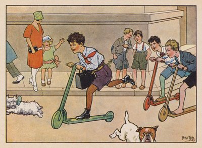 Jungen rennen mit Rollern von Carl Robert Arthur Thiele