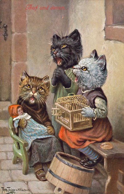 Humorvolle Katzenpostkarte von Carl Robert Arthur Thiele