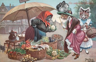 Humorvolle Katzenpostkarte von Carl Robert Arthur Thiele
