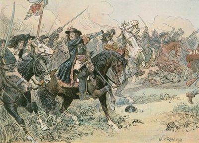 Friedrich Wilhelm, der Große Kurfürst (1620-1688), in der Schlacht von Fehrbellin 1675 von Carl Rohling