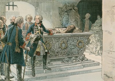 Friedrich der Große (1712-1786) am Sarg des Großen Kurfürsten von Carl Rohling