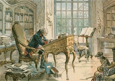 Friedrich der Große (1712-1786) in seinem Arbeitszimmer von Carl Rohling