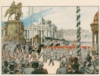 Wilhelm II., Deutscher Kaiser und König von Preußen (1859-1941), bei der Einweihung des Nationaldenkmals in Berlin 1897 von Carl Rohling