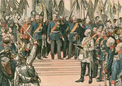 Wilhelm I., König von Preußen und erster deutscher Kaiser (1797-1888), wird beim Vertrag von Versailles 1871 als Kaiser des neu vereinten Deutschen Reiches anerkannt von Carl Rohling