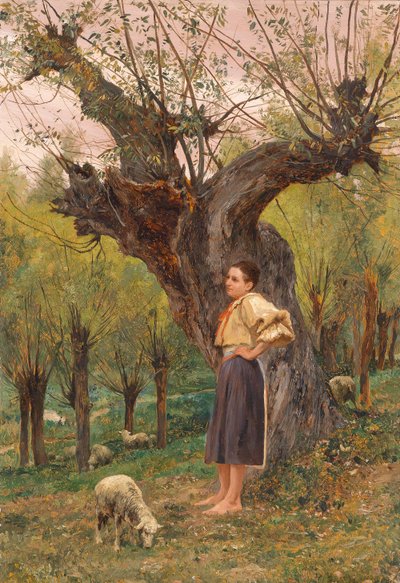 Junges Mädchen vor einer Weide stehend von Carl Rudolf Huber