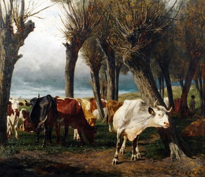 Rinderherde unter Kopfweiden von Carl Rudolf Huber