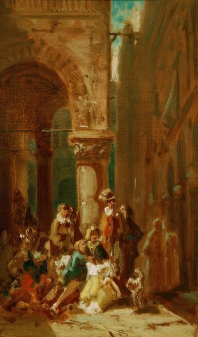 Fahrendes Volk: Schauspieler an der Loggia dei Lanzi in Florenz von Carl Spitzweg