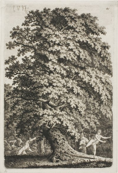 Frau flieht vor einem Mann mit Lanze im Wald von Carl Wilhelm Kolbe the elder