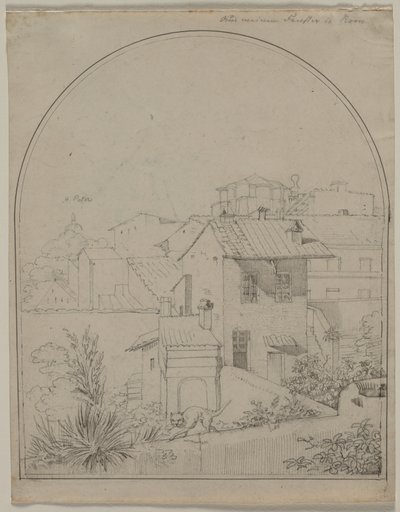 Blick aus meinem Fenster in Rom recto Soldat in einer Landschaft verso, ca. 1817 von Carl Wilhelm Tischbein