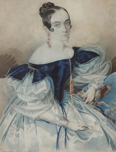 Porträt einer Dame mit Lorgnette, 1830er Jahre von Carl von Hampeln