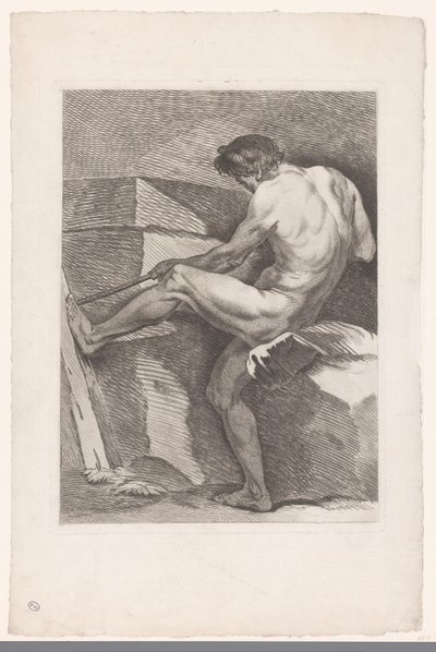 Akademische Studie eines männlichen Aktes, der an einem Seil zieht von Carle van Loo