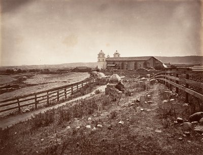 Santa Barbara und Missionskirche, 1876, gedruckt ca. 1876 von Carleton Emmons Watkins