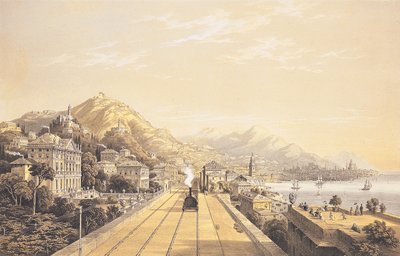 Frontispiz aus "Ansichten der Eisenbahn zwischen Turin und Genua", 1853 von Carlo Bossoli