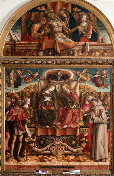 Krönung der Jungfrau mit der Heiligen Dreifaltigkeit und Heiligen von Carlo Crivelli