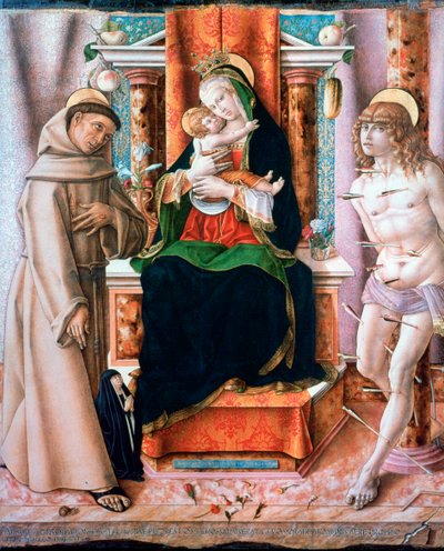 Die Jungfrau und das Kind mit den Heiligen Franziskus und Sebastian von Carlo Crivelli