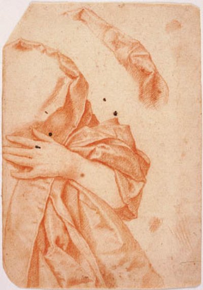 Draperiestudie zur linken Hälfte einer weiblichen Halbfigur und eine Wiederholung des Draperiums um ihren Nacken von Carlo Dolci