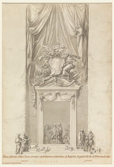 Türöffnung von San Salvatore in Lauro mit Dekoration für das Begräbnis von König Friedrich August III. von Polen, Rom, Italien von Carlo Marchionni