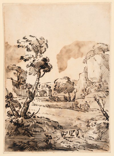 Zeichnung, Eine pastorale Landschaft, 1760–1780 von Carlo Marchionni