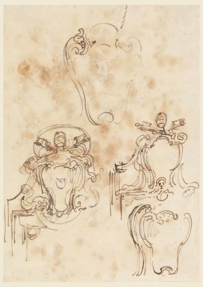 Zeichnung, Skizzen für Rahmen und Wappenschilder, 1758–69 von Carlo Marchionni