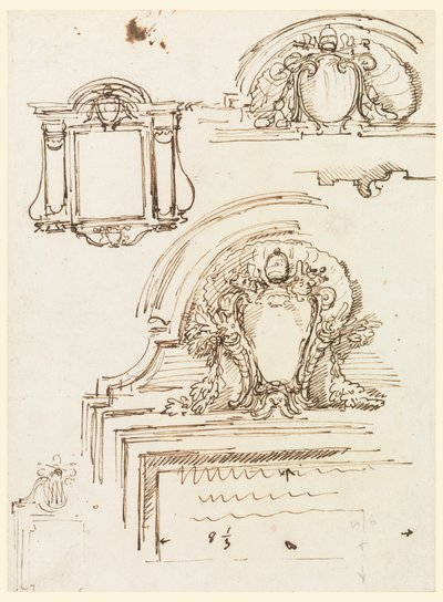 Zeichnung, Skizzen für Rahmen, für die Sakristei von St. Peter, 1740–58 von Carlo Marchionni